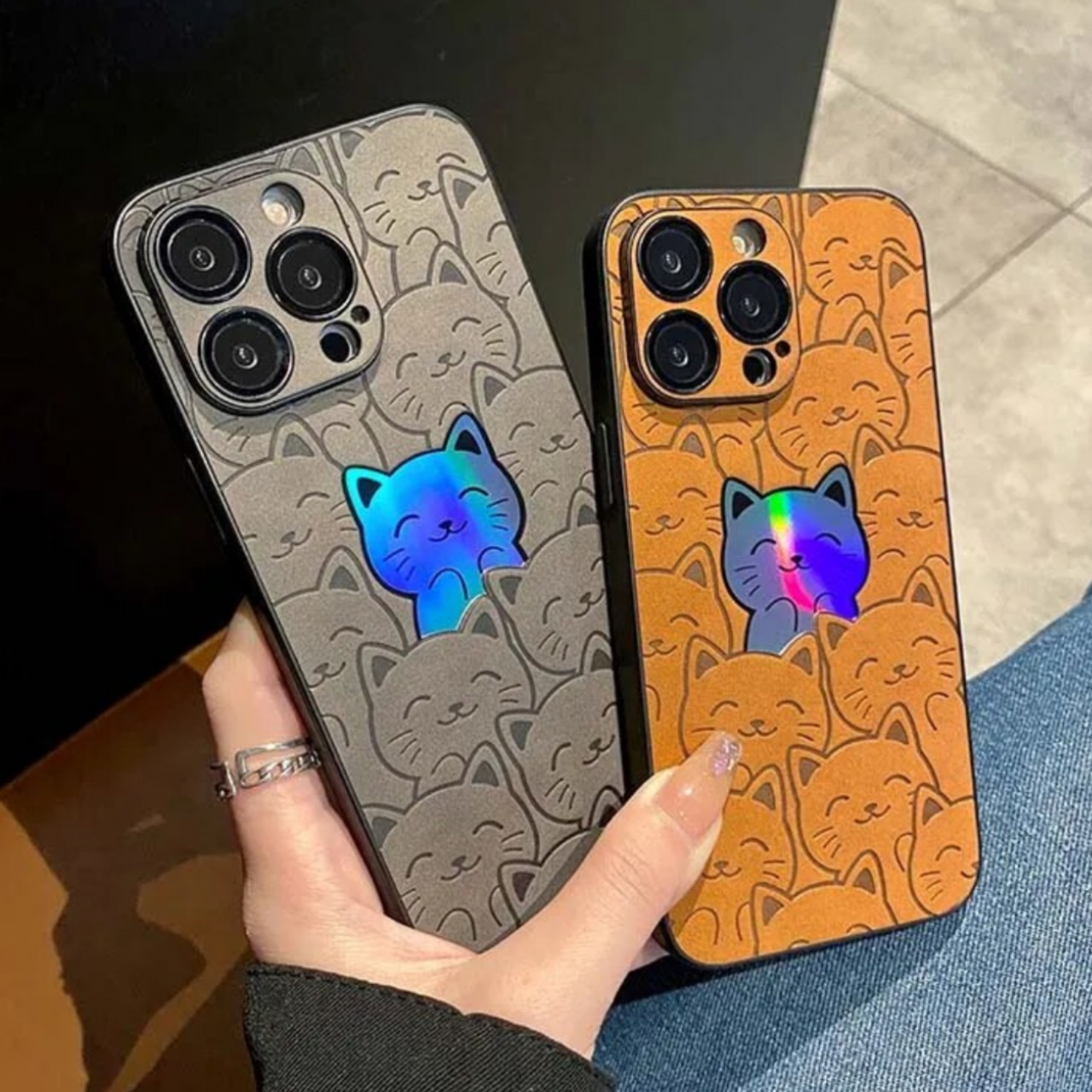 猫 レーザー カメラレンズ付き iPhone 11 12 13 14 15 pro max plus スマホケース ≪3COLOR≫【0205】