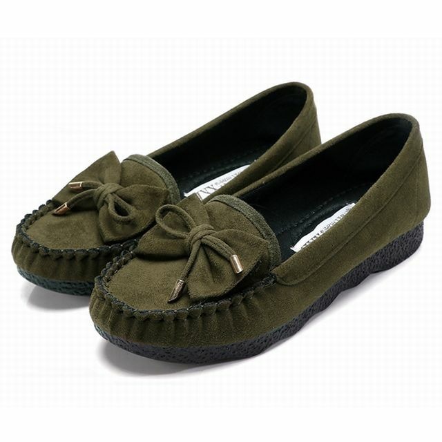 レディース リボンモカシン フラットシューズ ローファー ぺたんこ GREEN(グリーン) / Women's soft bottom spring and autumn flat shoes (DCT-563649786703-gre)