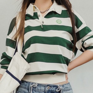 White and Green Striped Polo Shirt / ホワイト & グリーン ストライプ ポロシャツ