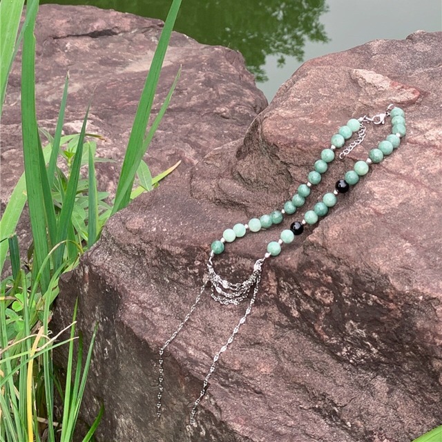 Afterparty緑の玉石タッセルY2Kネックレス