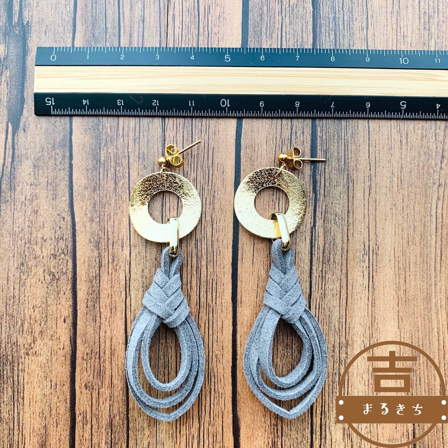 みょうが結び×ゴールド◯グレーとゴールドリングのピアス◯1点限定