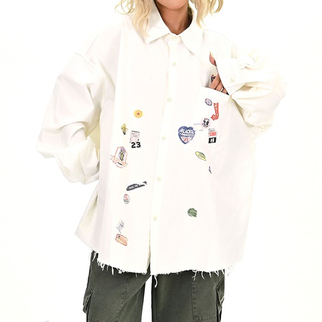 ミックスパッチルーズシャツ 2col   R01025