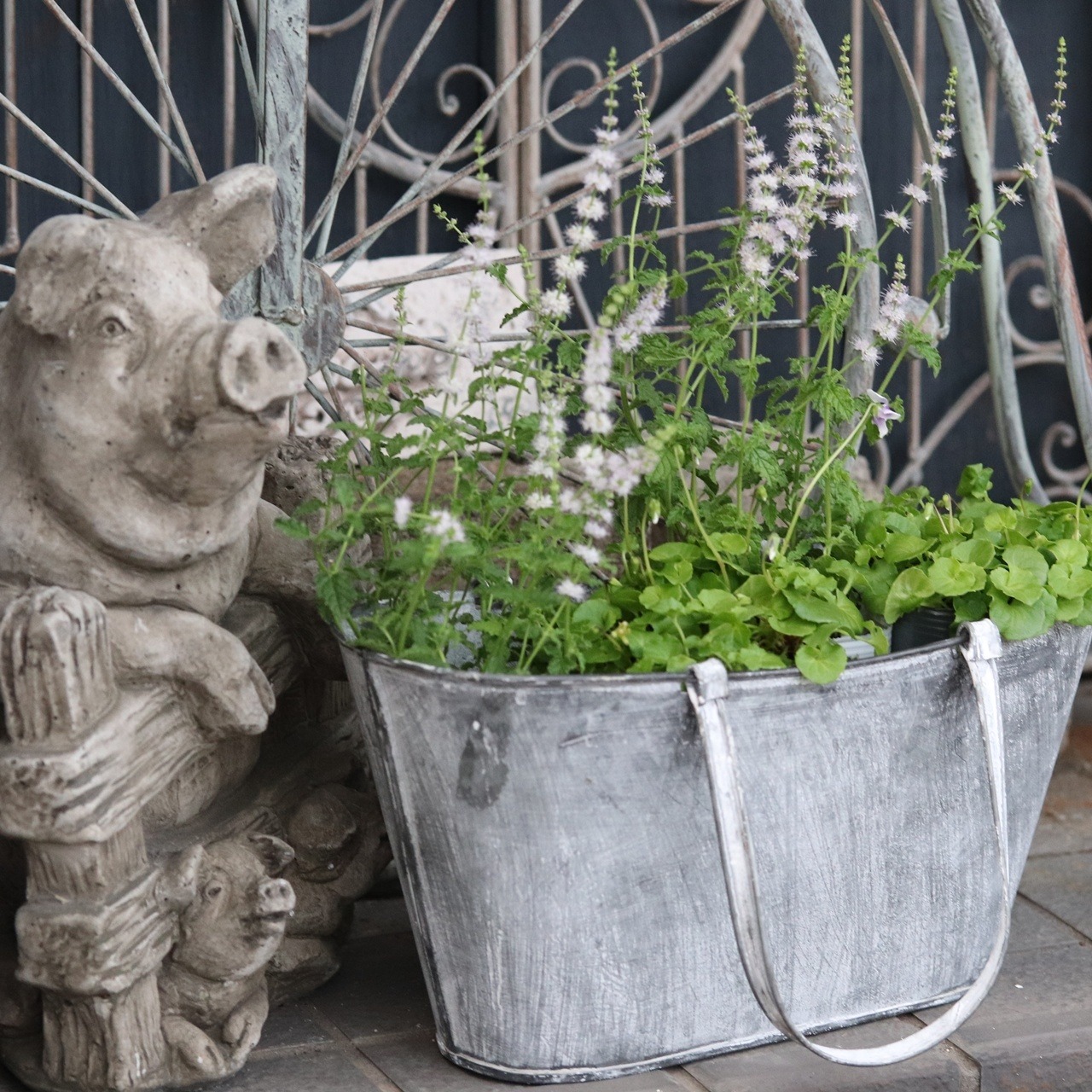 ブリキ植木鉢 　ブリキバッグL　シャビーシック　オシャレ　4063