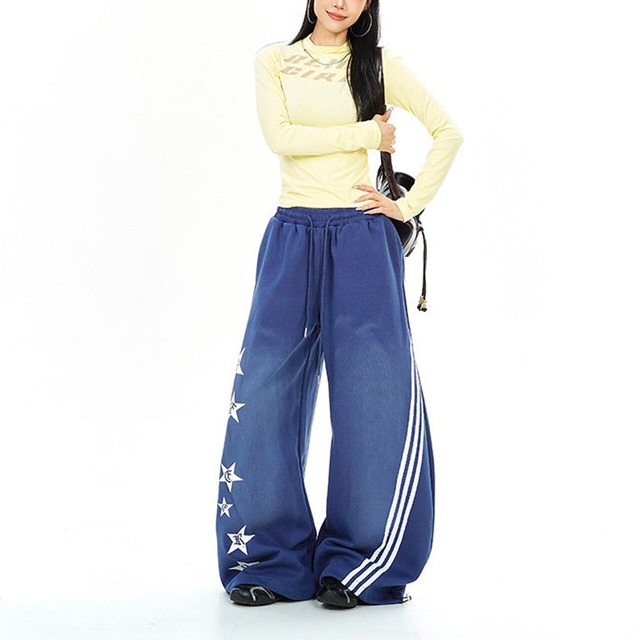 スターモチーフラインワイドスウェットパンツ 2col   R02629