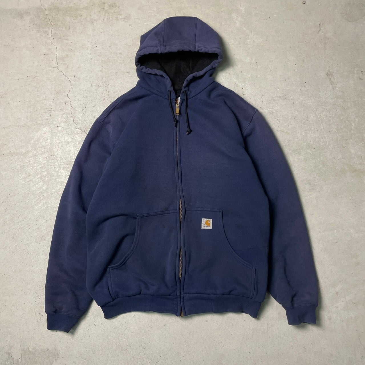 80s 90s USA製 カーハート ジップアップ パーカー ナス紺 フェード