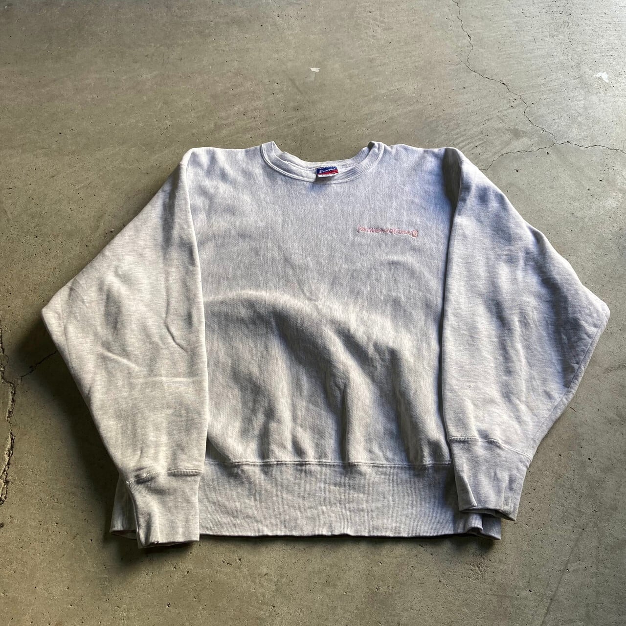 90年代 90s 3色タグ メキシコ製 Champion チャンピオン REVERSE WEAVE リバースウィーブ ワンポイント 企業ロゴ 刺繍  スウェット トレーナー ヴィンテージ ビンテージ メンズXL 古着 グレー 【スウェット】【CS2301-30】 | cave