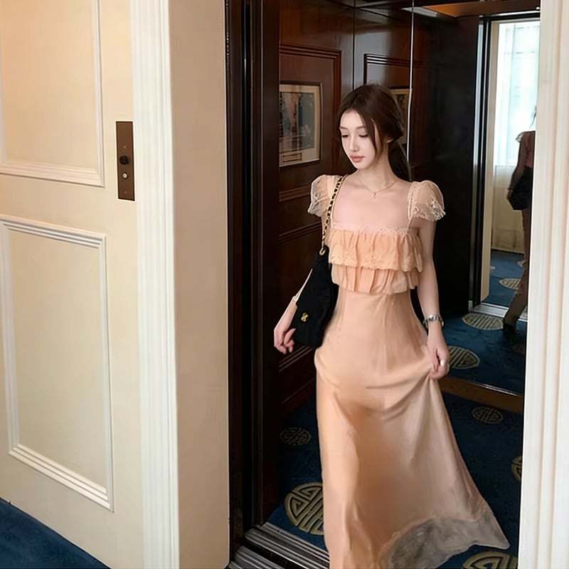 【dress】レースドッキングキャミワンピース Q8033