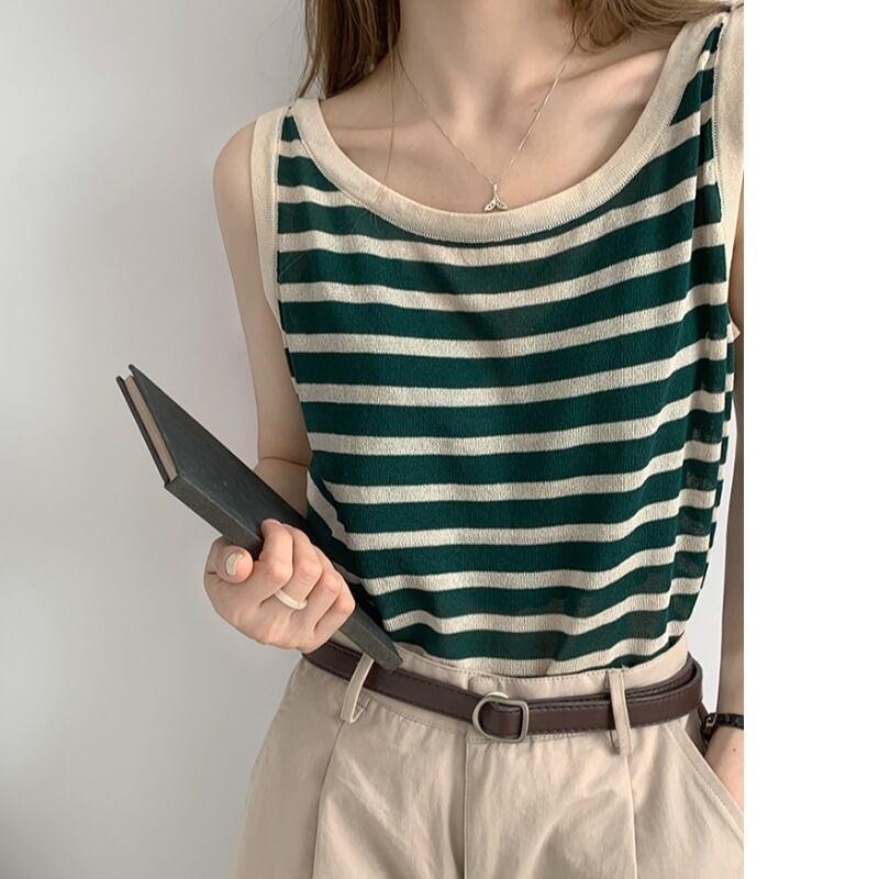 ストライプニットサマートップス 夏物 YY-ファッション62416436005