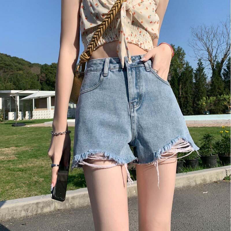 【新作】【送料無料】 トレンディなアメリカンデニムショーツ女性の薄い夏 2023 新しいファッションカジュアルハイウエストスリム A ラインホットパンツ 0354181756695
