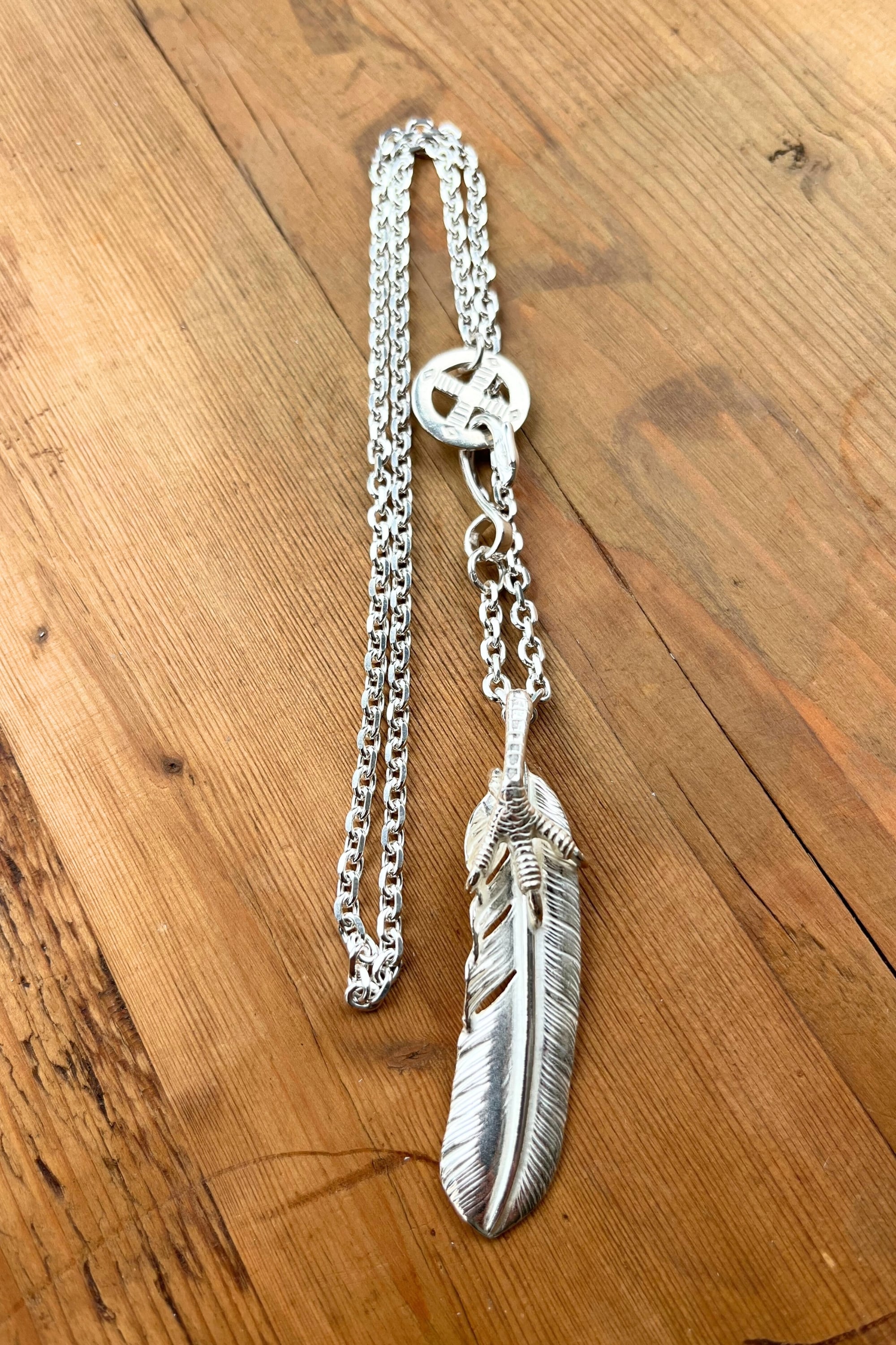 go60 銀爪付き特大フェザー50cmチェーン【細角or細丸】（イーグルフック、ホイール付き）