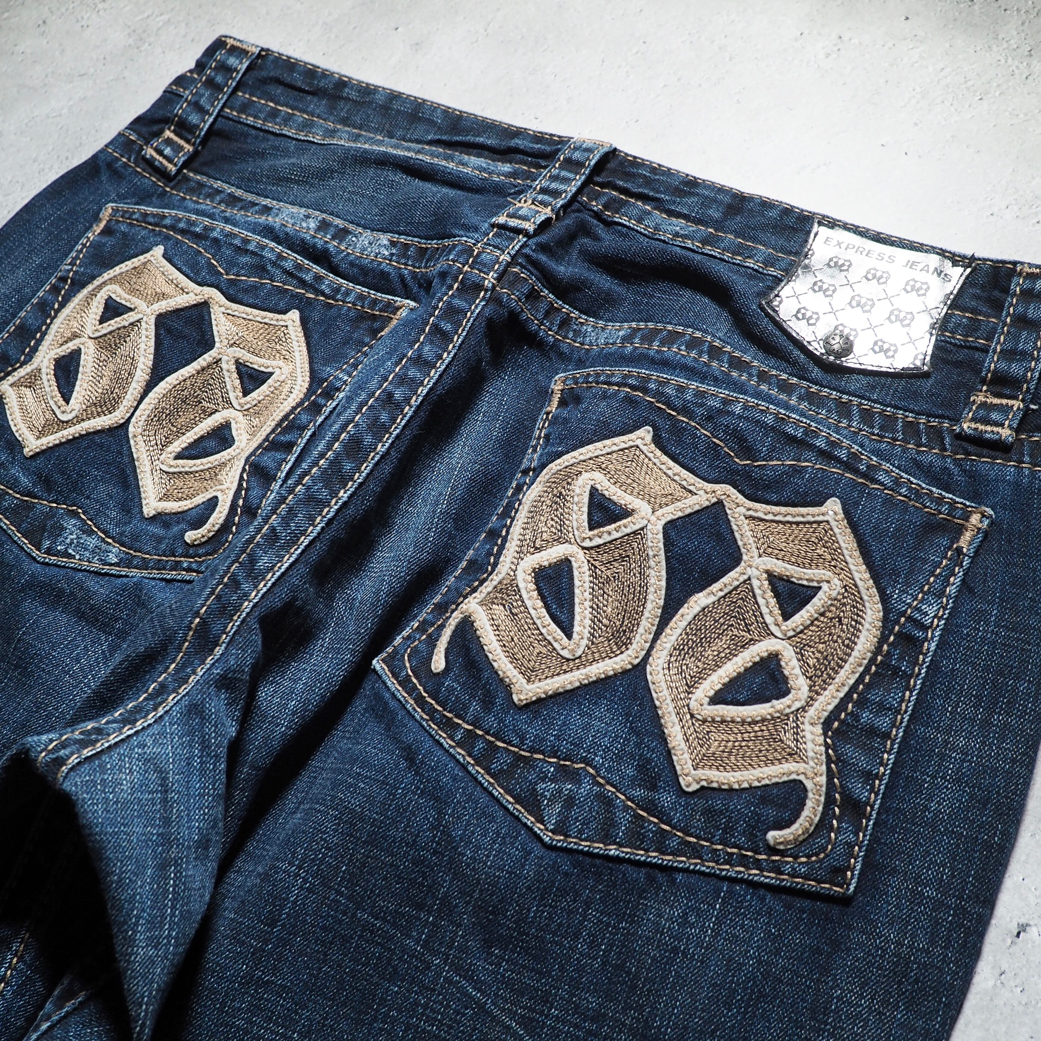 ” Express Jeans ” Street culture Big logo Embossed vintage Indigo Denim pants
