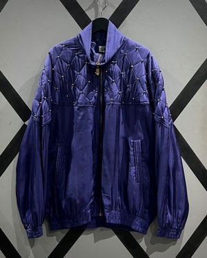 【X VINTAGE】Studs Decoration Vintage Loose Zip Up Silk Jacket