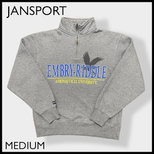 【JANSPORT】メキシコ製 カレッジ エンブリーリドル　航空大学 Embry-Riddle Aeronautical University ロゴ ハーフジップ スウェット プルオーバー MEDIUM ジャンスポーツ US古着