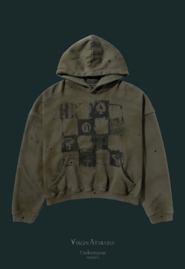 [UNDERMYCAR] 25FW CARNIVAL CHECKER BOARD VTG HOODIE - OLIVE 正規品 韓国ブランド 韓国通販 韓国代行 韓国ファッション アンダーマイカー 日本 店舗