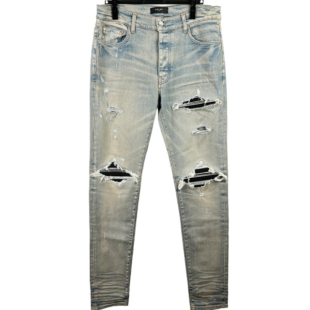 AMIRI (アミリ) MX1 CLAY DYEING Damaged Design Denim Pants (white 