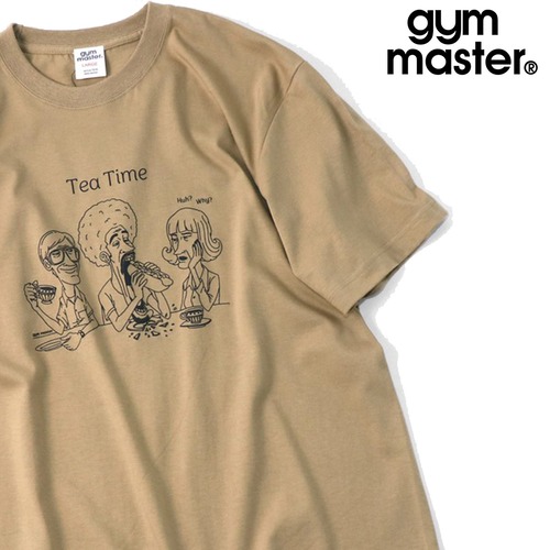 gym master ジムマスター 5.6oz Tea Time TEE メンズ 半袖Tシャツ 発泡プリント コットン100% カーキベージュ