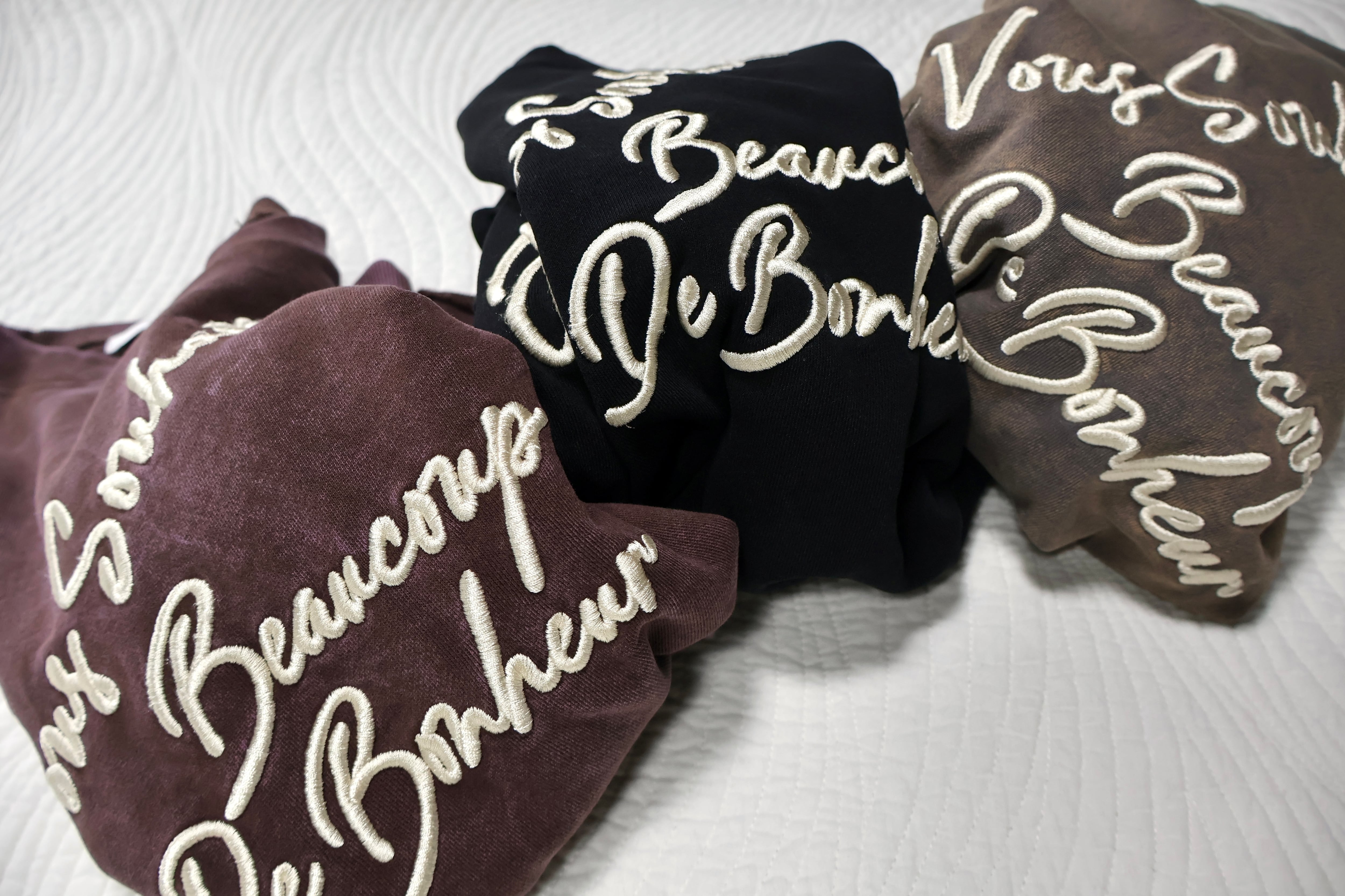 裏毛ビンテージ加工刺繍ロゴ＆鳥prtクルー【12509-338-10】2025AW