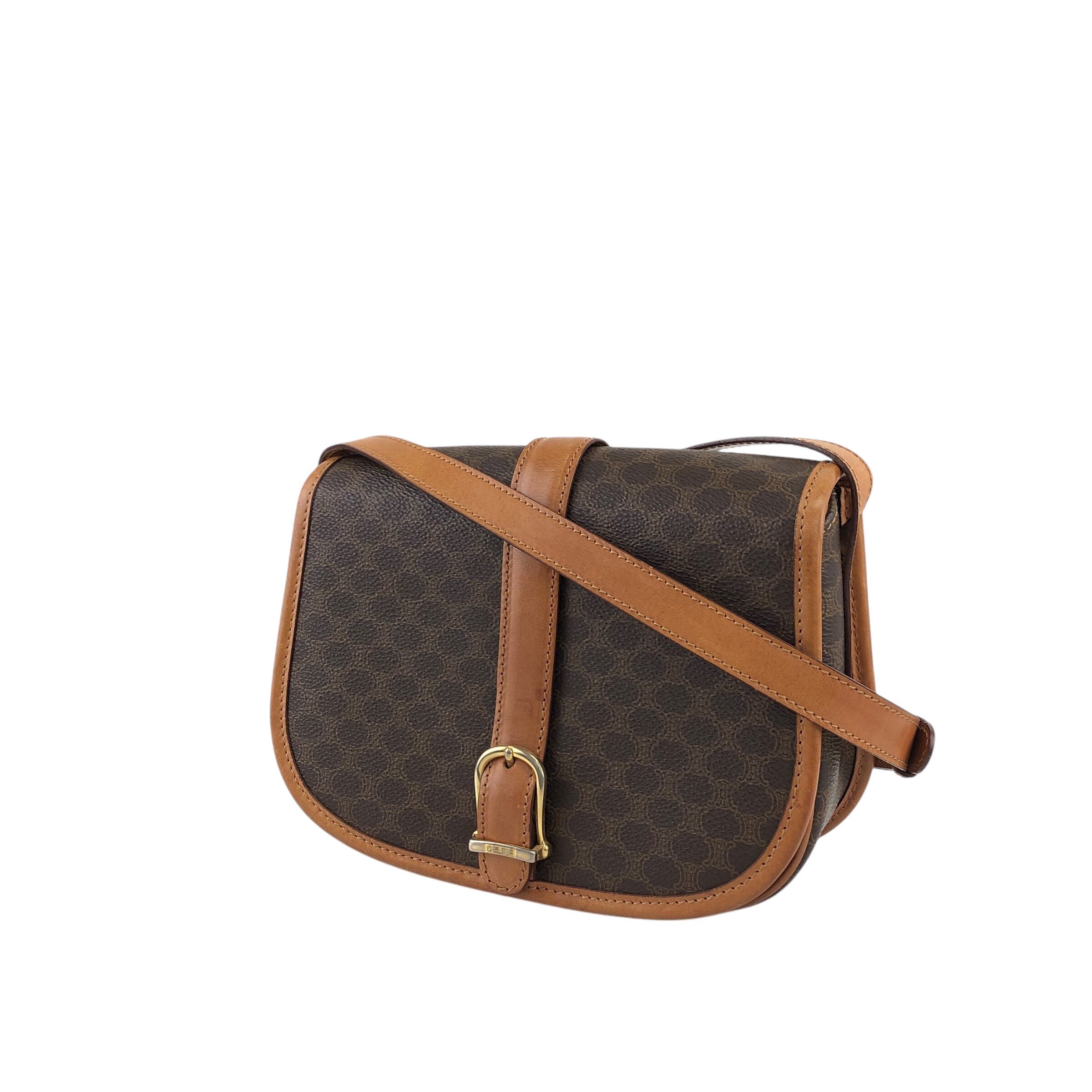 CELINE セリーヌ マカダム ショルダーバッグ ブラウン フロント