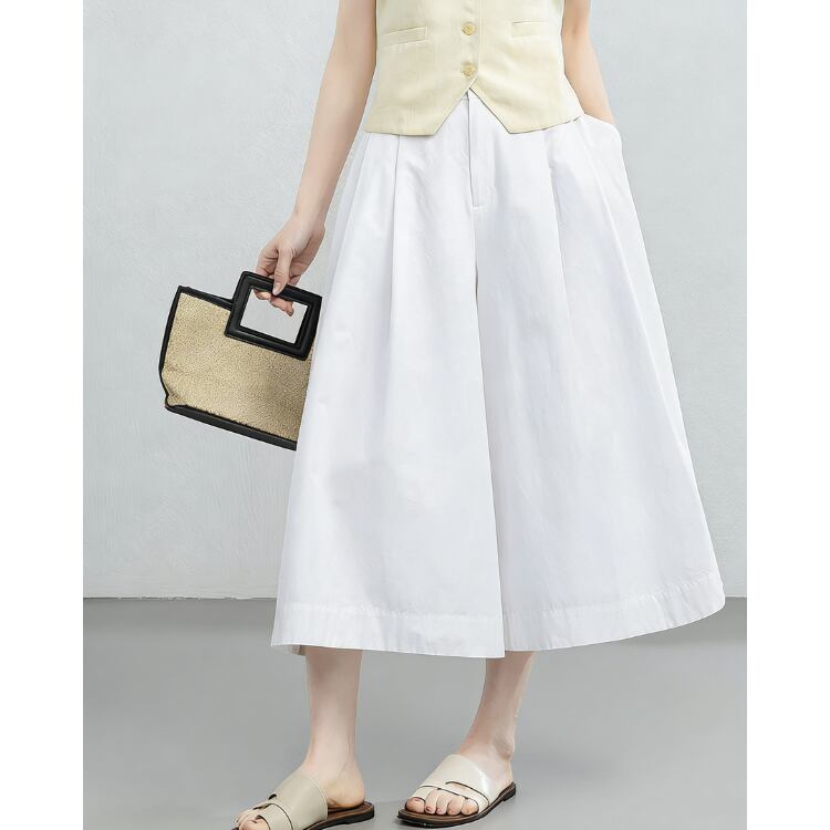 Cotton Linen Wide Cropped Pants High Waist Relax Fit Summer 2604042