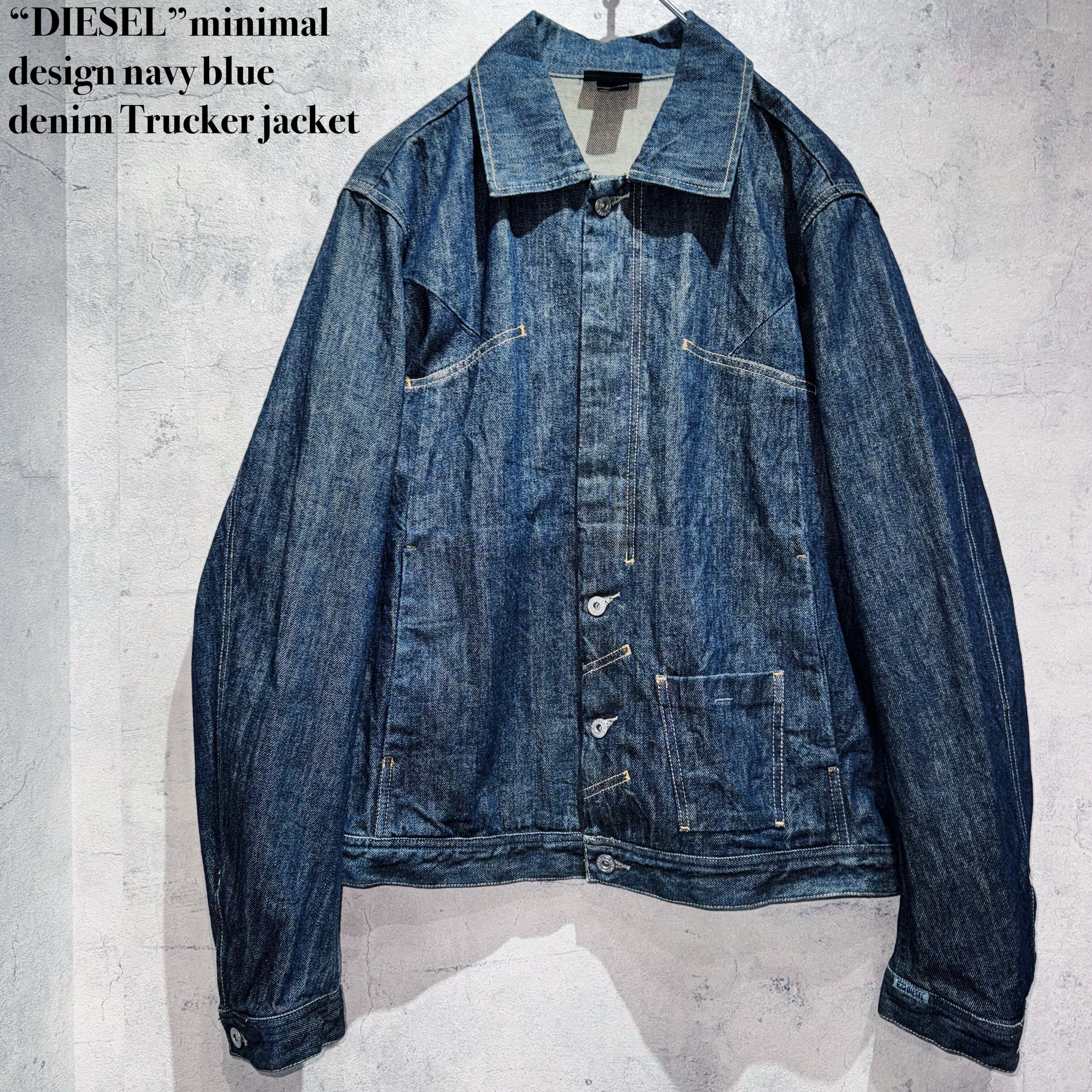 “DIESEL”minimal design navy blue denim Trucker jacket
