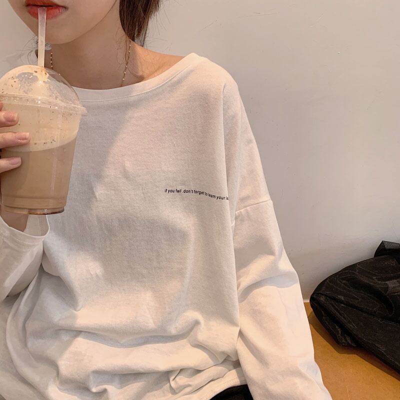 2020年夏の新しい長袖Tシャツレディースホワイトネットレッドイントップトレンディなルーズワイルドヘッジエインスタイルボトミングシャツ YY-ファッション37486055726