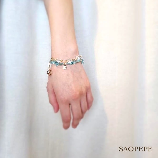 APATITE○⚫︎Pebbleブレスレット(with PEACEマーク) 16cm | SAOPEPE