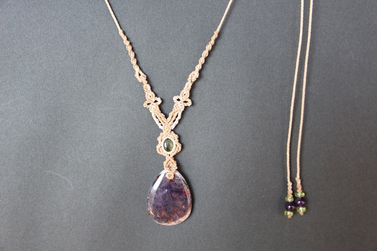 Inclusion amethyst & peridot micromaceame necklace