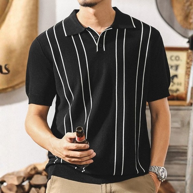 Ice silk stripe polo shirt ( 3color )