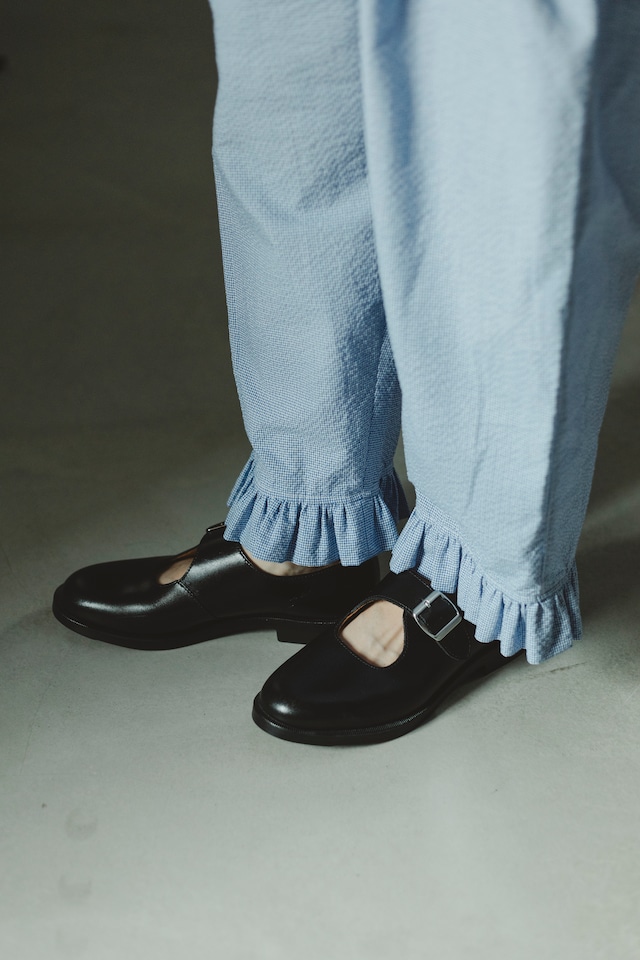 裾フリルギンガムイージーパンツ（ブルーギンガム）｜Easy frill gingham pants (Blue gingham)