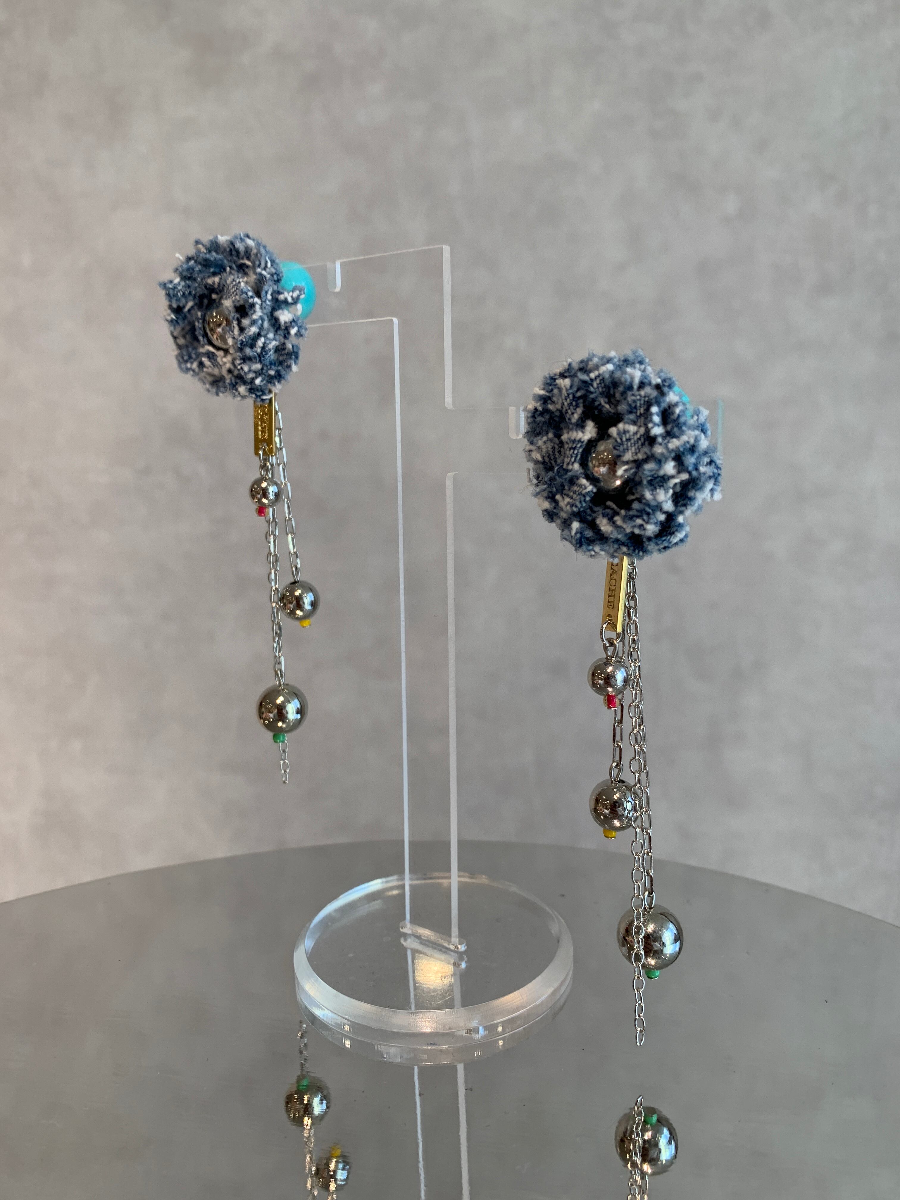 denim flower silver chain ball drop