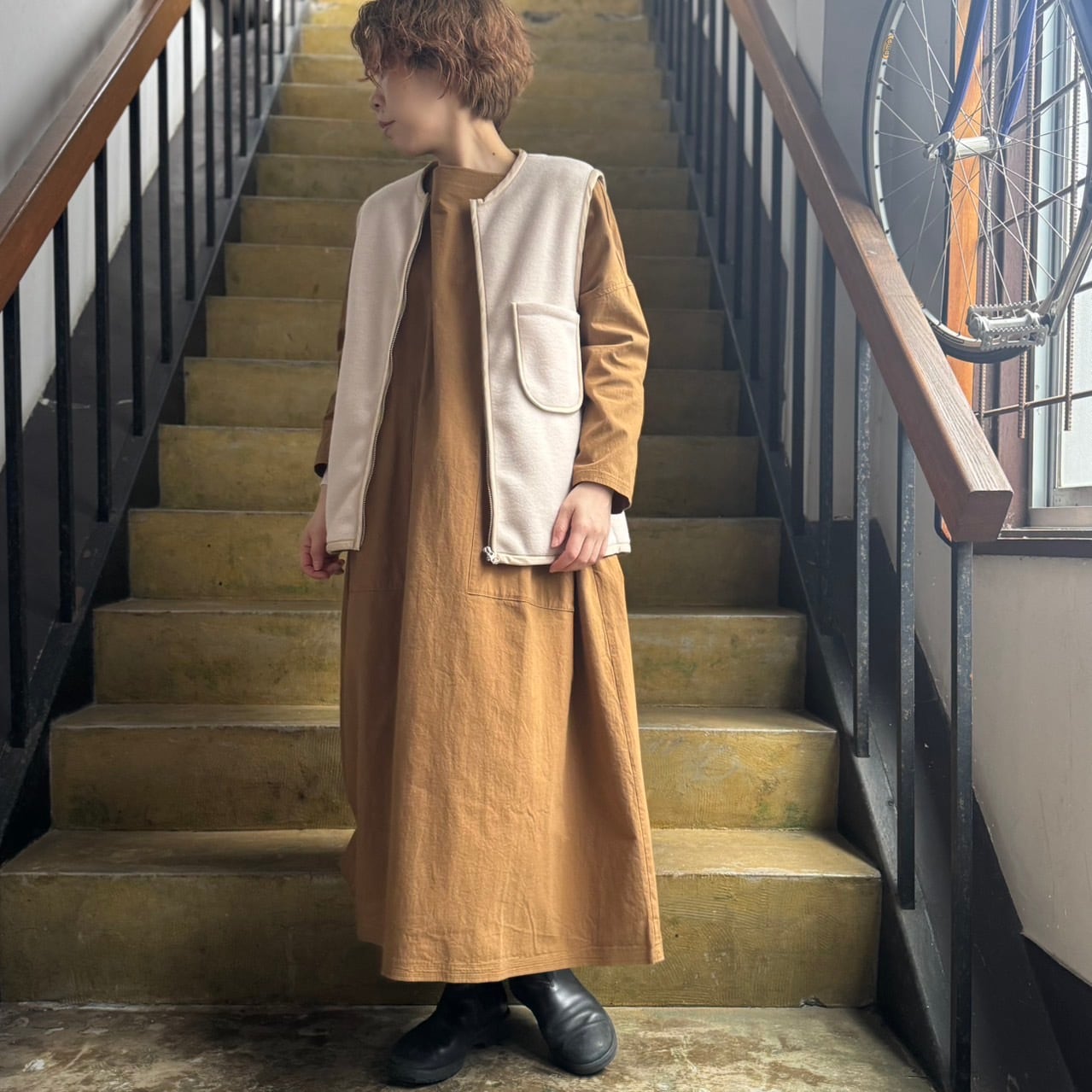 prit - ウール混フリース ノーカラーZIPベスト | clever elephant