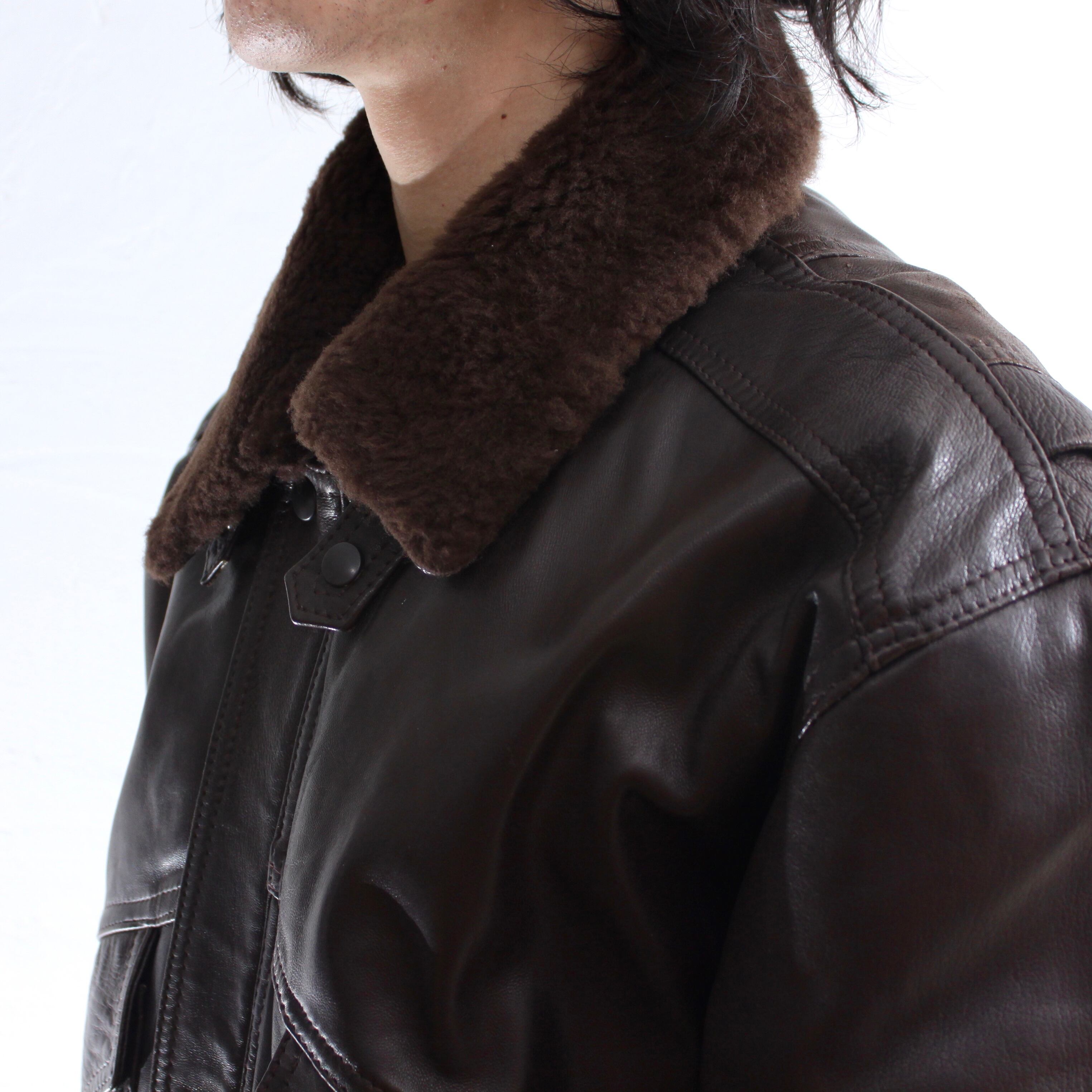 0775. 1980's Lamb leather jacket made in England ブラウン フライト