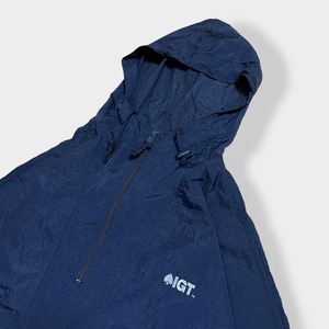 【PORT AUTHORITY】ナイロンジャケット アノラックパーカー プルオーバー ハーフジップ 刺繍ロゴ フーディー ビッグシルエット ラグラン ライトアウター ネイビー 春物 us古着