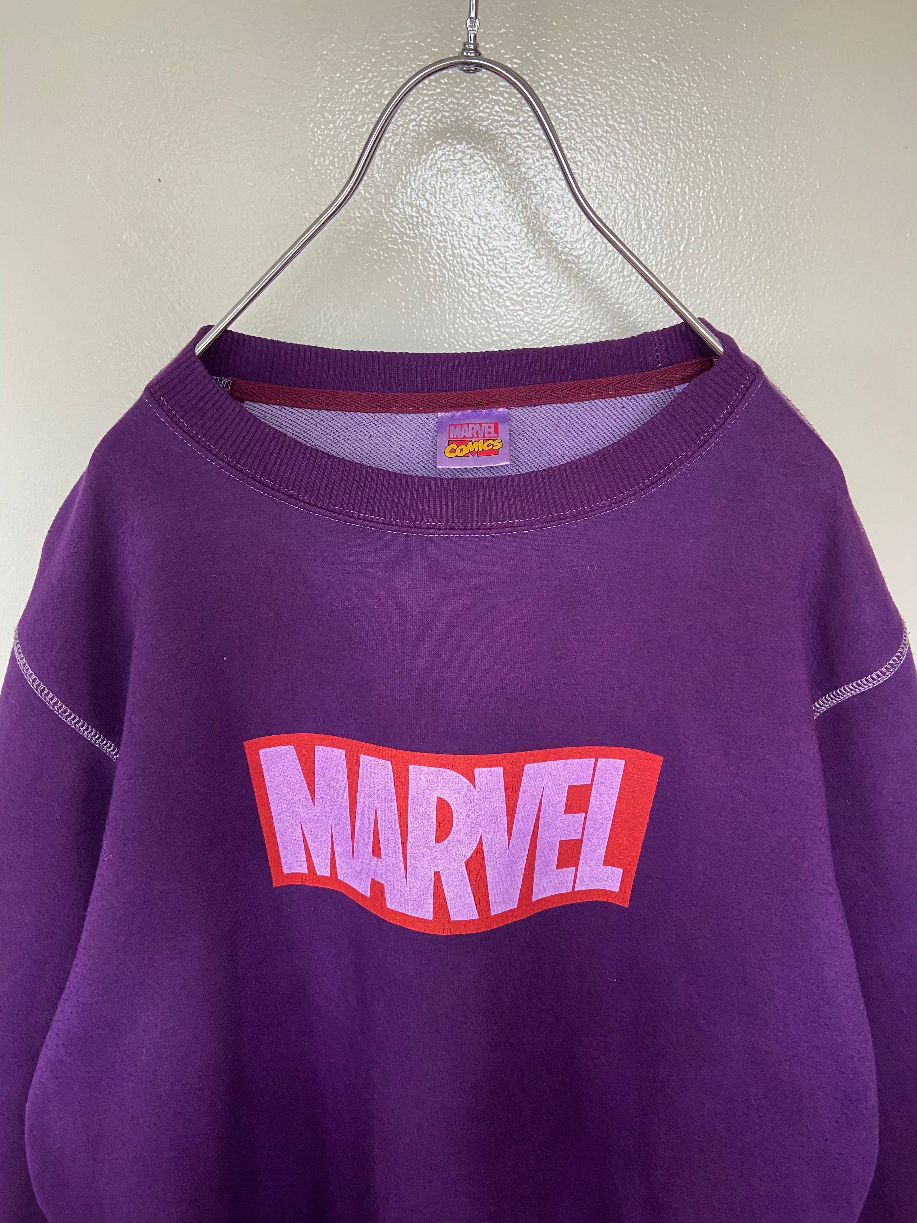 古着 MARVEL /マーベル スウェット ビッグシルエット  センターロゴ 紫