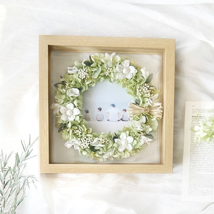写真も飾れる＊全30種類 木製ガラスフレームリース 703優しい色合い