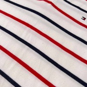 TOMMY HILFIGER トミーヒルフィガー ボーダー柄 スキッパー 半袖 ポロシャツ サイズ S/P /ホワイト×レッド×ネイビー