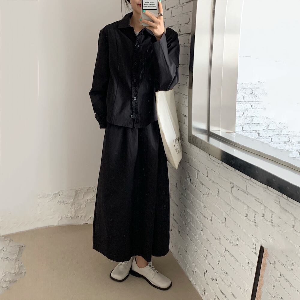 スーツレディース2020年秋ニュースタイルデザインセンスニッチシャツ+ブラックハーフスカートツーピースセット クレセントシティ5664996290