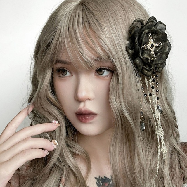 ヘアアクセサリー 薔薇 メタルチェーン ビーズ パンクファッション