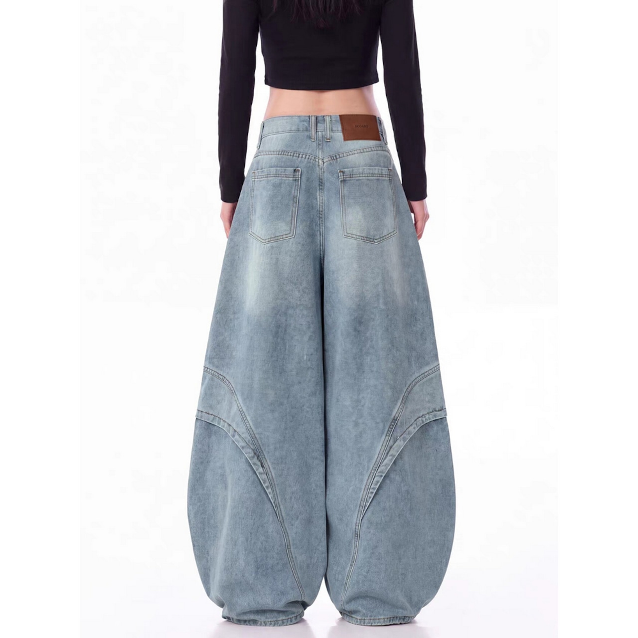 VINTAGE ストリート アーク切替 ワイドデニムパンツ P464
