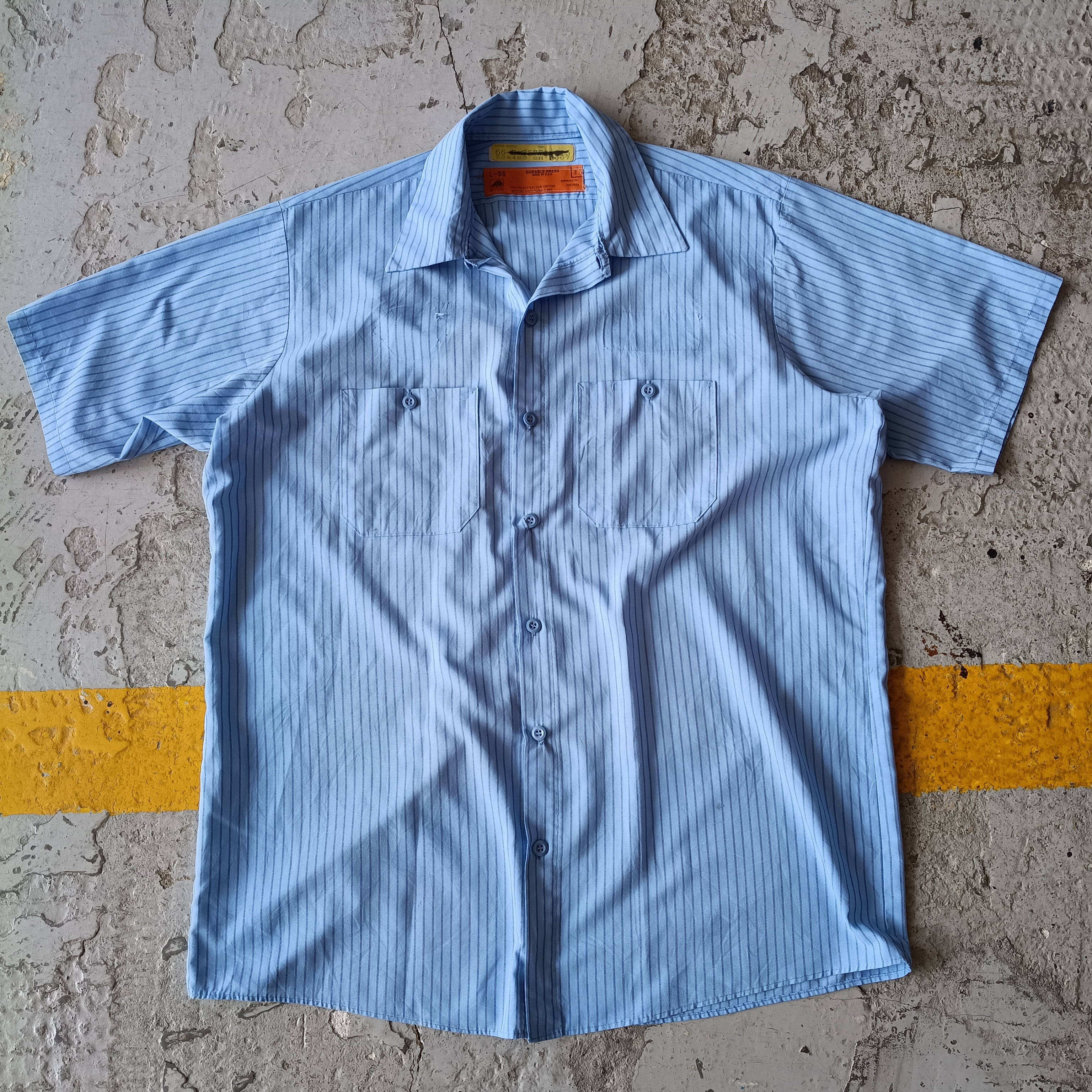 Used 半袖シャツ◆L Vintage REDKAP アメリカ製 ワークシャツ ストライプ 水色×青◆USA古着 ヴィンテージ
