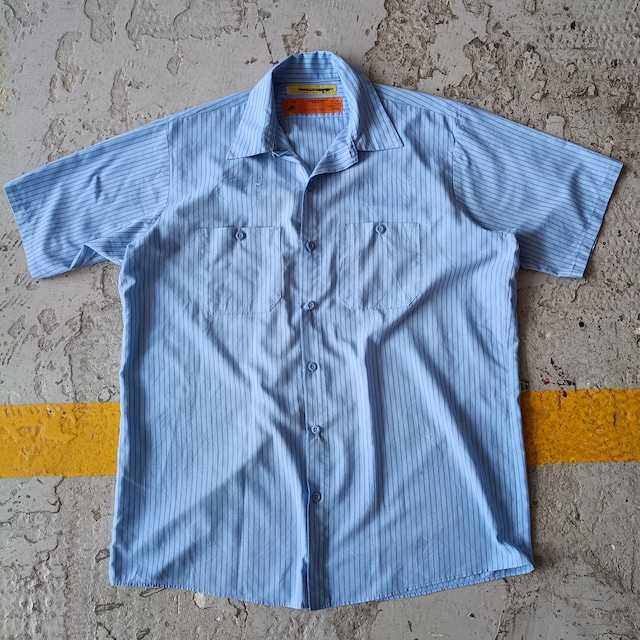 Used 半袖シャツ◆L Vintage REDKAP アメリカ製 ワークシャツ ストライプ 水色×青◆USA古着 ヴィンテージ