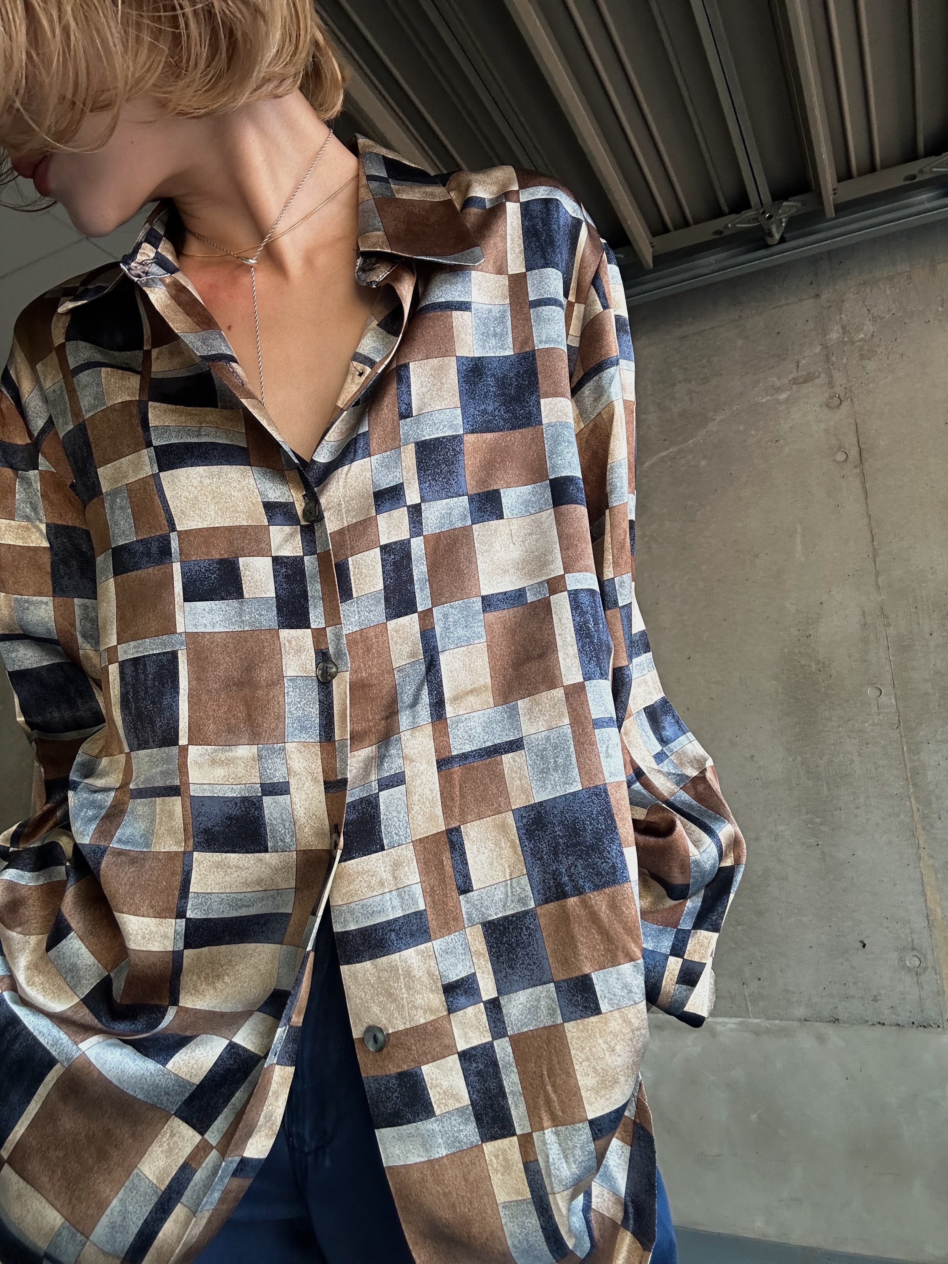 (SH1265)Geometric pattern silk shirt