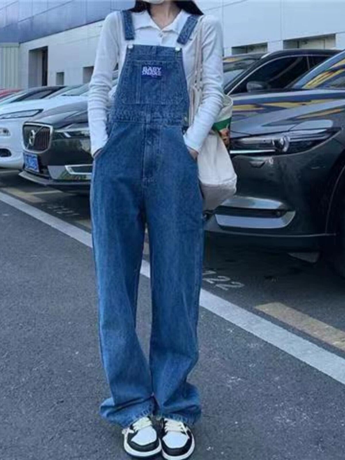 デニムサスペンダーレディース春バージョン2024新しいルーズハイ