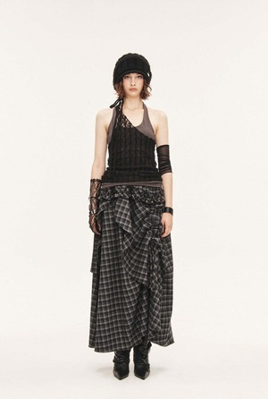 [threetimes] Tartan soup skirt (charcoal) 正規品 韓国ブランド 韓国通販 韓国代行 韓国ファッション スリータイムズ three times 日本 店舗