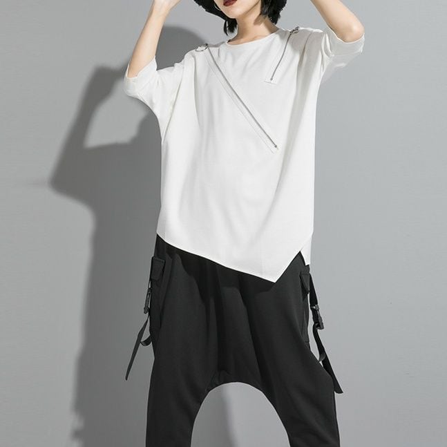 ASYMMETRIC ZIPPER DETAIL LONG SLEEVE T-SHIRT M-18203