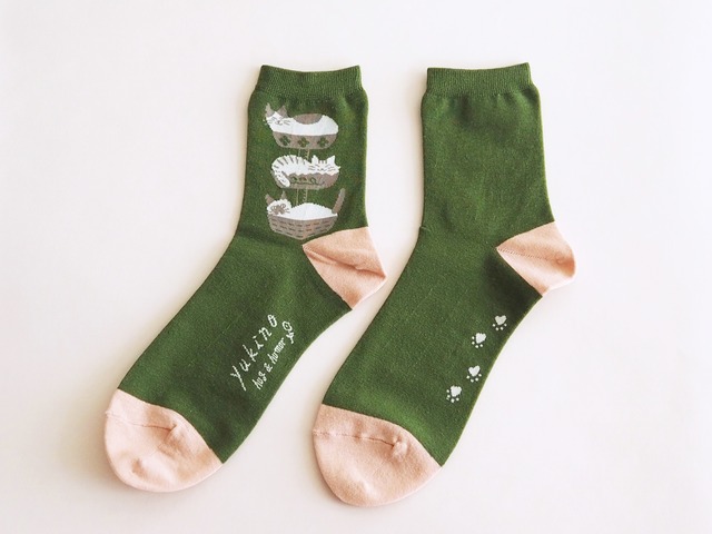 yukino textile socks 『cat tower』グリーン