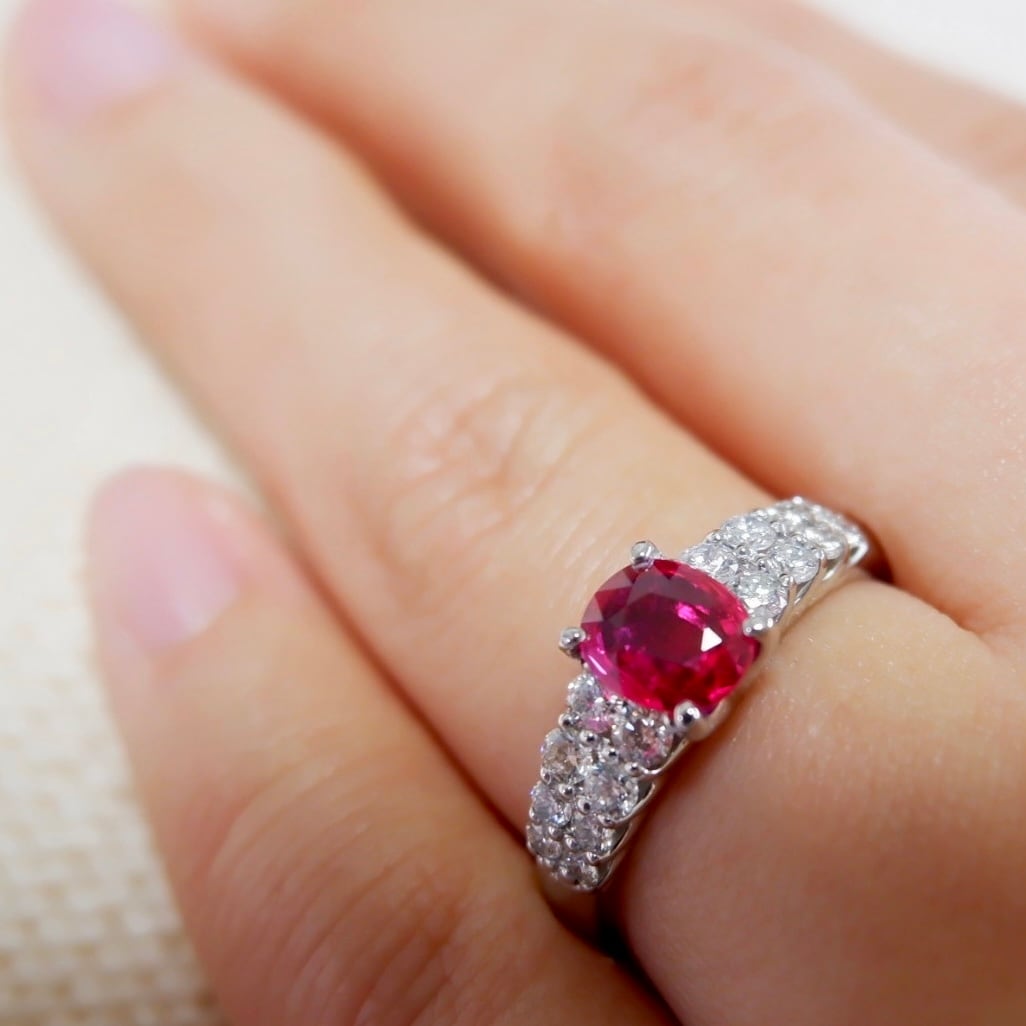 Pt900 非加熱 ルビー 0.709ct ダイヤモンド 0.47ct リング 13.2号 非 