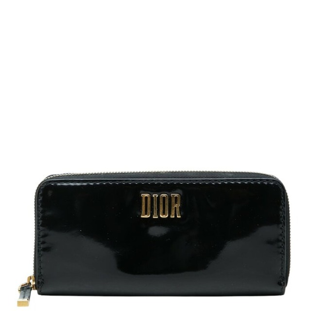 ディオール ロゴ 長財布 ブラック エナメル レディース Dior 中古