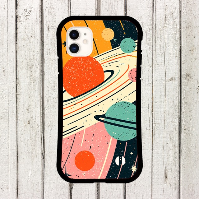 受注生産 iPhoneケース オレンジ惑星と宇宙船のポスター｜スペースエイジ RFSP002B