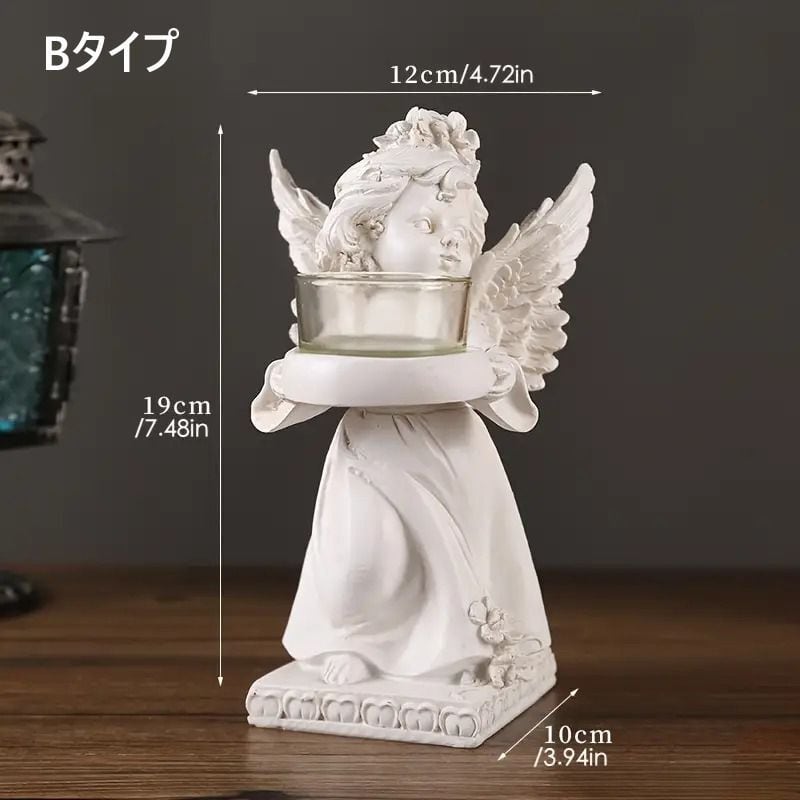 キャンドルホルダー 天使 エンジェル セラミック ガラス オブジェ